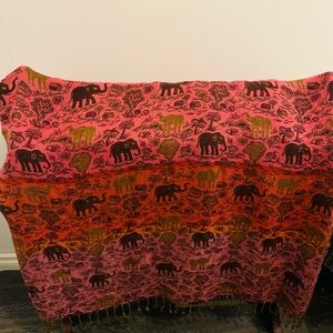 Pink, Orange and Brown Elephant Patterned Bohemian Throw-Fringe Edges-Soft